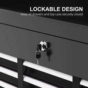 HOMCOM Skrzynka Narzędziowa z Zamkiem, 3 Szuflady, Obudowa Stalowa, 60x26x34cm, Czarna
