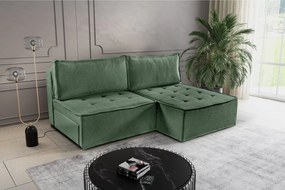 Sofa z funkcją spania w kształcie L Bohoo Mini, tkanina Raven, Jasnozielony, Prawy