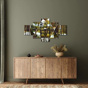 Obraz - Geometryczny kolaż na tle nordyckich lasów (125x70 cm)