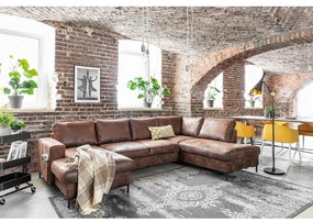 Brązowa rozkładana sofa w kształcie litery "U" z imitacji skóry Miuform Lofty Lilly Vintage, prawostronna