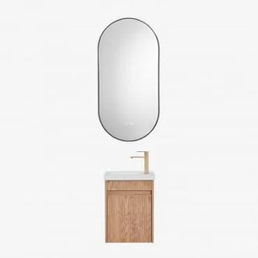 Zestaw Wiszących Mebli Łazienkowych Zintegrowany Z Umywalką Narek Popielaty Brąz & Owalna Osłona Led I - Sklum