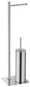 Gedy - Stojąca szczotka do WC z uchwytem na rolkę papieru toaletowego FLORI, chrom błyszczący