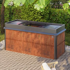 PRIMEYARD 200 x 85 x 77 cm Grządka podwyższona, stal corten, Optyka rdzy, z ochroną przed ślimakami i inspektem ogrodowym - (GFPV00790)