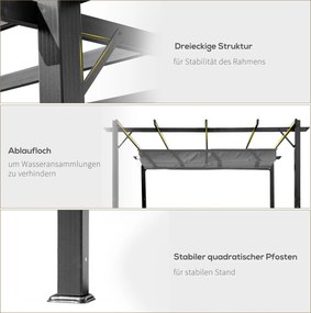 Outsunny Pergola 3 x 3 m - pergola zadaszenie ogrodowe przesuwna aluminium 300 x 300 cm szara brązowa | Aosom PL