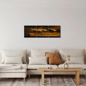 Obraz żaglówki o zachodzie słońca (z zegarem) (90x30 cm)