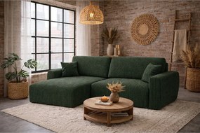 Narożnik z funkcją spania i pojemnikiem Ariel XL, tkanina sztruksowa Poso, Zielony, Lewy