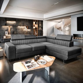 Masseno Narożnik NOLA z funkcją spania i pojemnikiem na pościel Narozniki L, Rozkładana sofa - Szary, MONOLITH 85