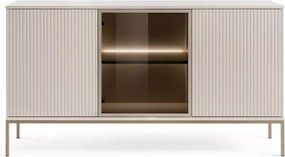 Komoda do salonu Shark 154 cm ryflowana nowoczesna LED szklane drzwi push-to-open metalowy stelaż minimalistyczna