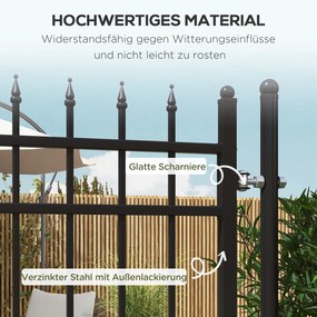 Outsunny Brama ogrodowa, zamek i klucz, dekoracyjne szczyty, stal nierdzewna, 107x204 cm, Czarny