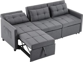 Kanapa narożna 3-osobowa - Regulowane oparcie - Składany do przechowywania - Mobilny - Boczne kieszenie - Szary