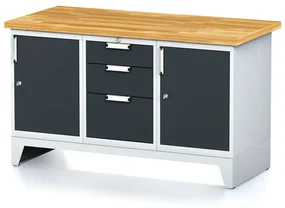 Alfa 3 Stół warsztatowy MECHANIC, 1500x685x880 mm, 1x 3 szufladowy kontener, 2x szafka, szara/antracyt