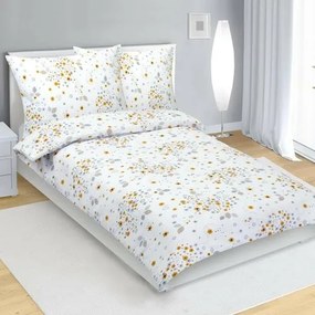 Bellatex Pościel z kory Kwiatki szary, żółty, 140 x 220 cm, 70 x 90 cm, 140 x 220 cm, 70 x 90 cm