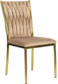 Zestaw Stół Okrągły SALLO 100 cm i 4 Krzesła Tapicerowane Plecione DAN Beżowe Glamour