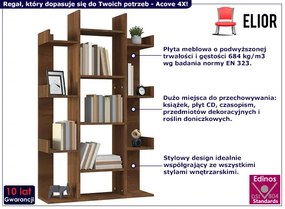 Stojący minimalistyczny regał z półkami brązowy dąb Ejos 4X