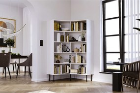 Narożny regał Skandica HORN z czarnymi nogami / biały