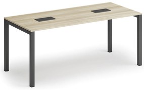 Stół konferencyjny PRIMO SQUARE, 180x80 cm, dąb naturalny + 2x port blatowy TYP II, czarny