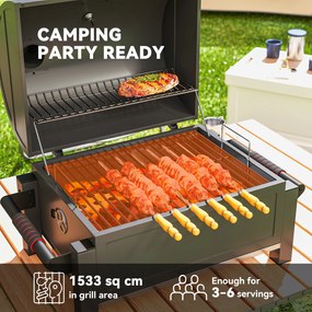 Outsunny Grill węglowy z pokrywą, rusztem do podgrzewania, podstawa do popiołu, termometr, nierdzewny, 68,5x50x54cm, czarny/czerwony