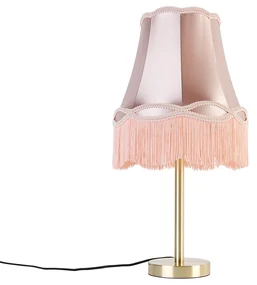 Klasyczna lampa stołowa mosiężna z abażurem granny różowy 30 cm - Simplo klasyczny/Antyczny Oswietlenie wewnetrzne