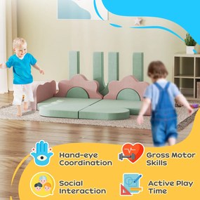 AIYAPLAY 12-częściowy zestaw klocków piankowych do wspinaczki, budowania, pełzania, maty do zabawy w pomieszczeniach z pokryciem z weluru, Zielony+Różowy