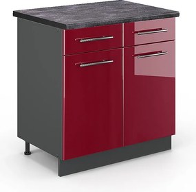 Szafka dolna do kuchni bordowa czerwień wysoki połysk 80x60x82 fame-line