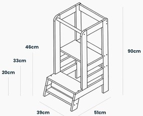Szary pomocnik kuchenny dla dzieci z litego drewna sosnowego Montessori – Meowbaby
