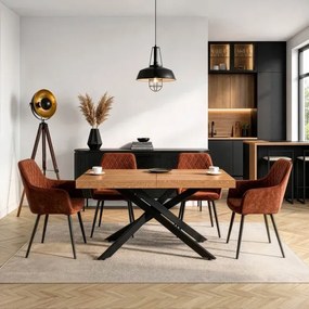 Stół Prostokątny Rozkładany HAMPTON 160-240 cm Dąb/Czarny do Jadalni Nowoczesny Loft