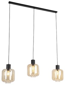 Designerska lampa wisząca czarna z bursztynowym szkłem 3-światła 161,5 cm - Qara