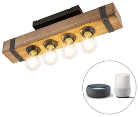 Inteligentna lampa sufitowa w stylu industrialnym z drewnem i stalą, w tym 4 żarówki WiFi A60 - ReenaPrzemysłowy Oswietlenie wewnetrzne