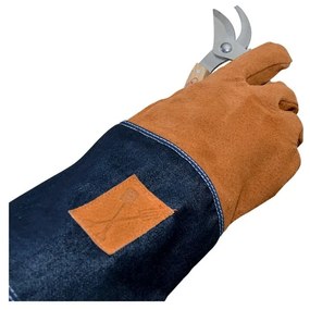 Niebiesko-pomarańczowe rękawice ogrodowe z ochroną nadgarstka Esschert Design Denim