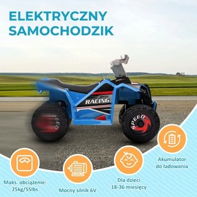 HOMCOM Elektryczny Quad dla Dzieci, 2,5 km/h, Jazda do Przodu &amp; do Tyłu, dla 18-36 Miesięcy, Niebieski