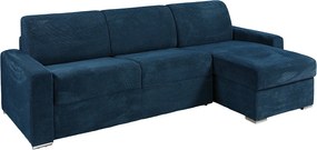 Kanapa narożna rozkładana dwuosobowa z niebieskiego sztruksu - Powierzchnia spania 140 cm - Materac 18 cm - CALITO