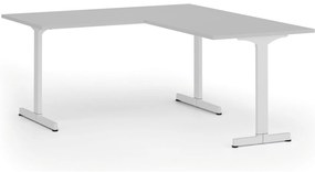 Narożne biurko PRIMO BETA L, 160x180 cm, L/P, biała podstawa, szary