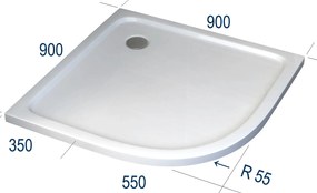 Brodzik prysznicowy półokrągły akrylowy90 x 90 cm z zestawem odpływowym