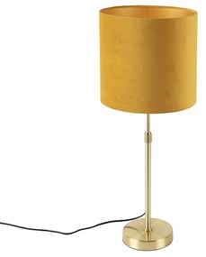 Lampa stołowa złota/mosiężna z żółtym aksamitnym abażurem 25 cm - ParteWiejski/ Rustykalny / Vintage Oswietlenie wewnetrzne