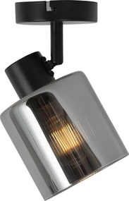 Plafon art deco czarny z przydymionym szkłem regulowany - Laura