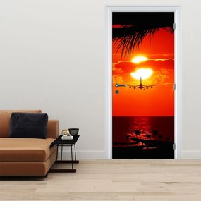 Fototapeta na drzwi - Zachód Słońca z samolotem (95x205cm)
