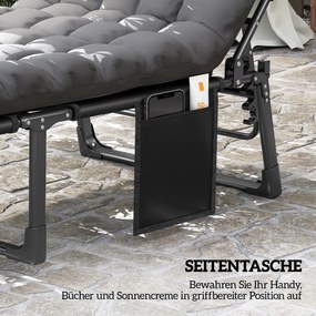 Outsunny Leżanka składana szeroka leżanka ogrodowa z 5-stopniowo regulowanym oparciem, wyściełaną matą, zagłówkiem, kieszenią boczną | Aosom PL