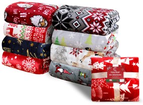 Czerwony świąteczny mikropluszowy koc SNOWFALL Rozmiar: 150 x 200 cm