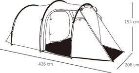 Namiot tunelowy dla 3-4 osób 190T Kemping Włókno szklane Ciemnozielony Przestronny i komfortowy | Aosom PL