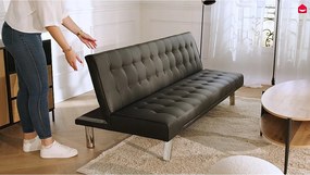 Rozkładana kanapa GUILLAUME  z ekoskóry - Kolor: czarny