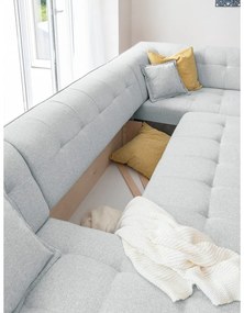 Jasnoszara rozkładana sofa w kształcie litery "U" Miuform Dazzling Daisy, prawostronna