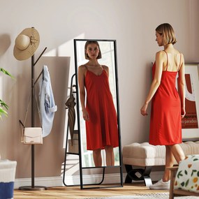 HOMCOM Lustro pełnej długości, design industrialny, tylna półka, 2 haki, metalowa rama, do sypialni, 157 x 50 cm, Czarne