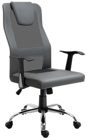 Vinsetto Ergonomiczne krzesło biurowe obrotowe ze sztucznej skóry szare z metalową podstawą | Aosom PL