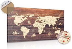 Obraz na korku mapa na drewnie