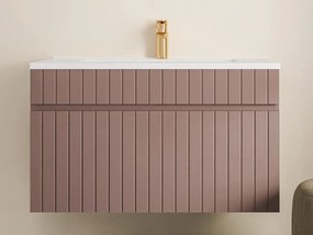 Szafka łazienkowa wisząca ryflowana różowa z umywalką wpuszczaną w blat - 80 cm - SATARA