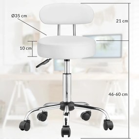 Casaria Taboretka na kółkach z oparciem ROLAND, Ø35cm, biała
