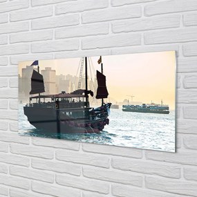 Szkło do Kuchni na Ścianę Statek u Wybrzeży Miasta