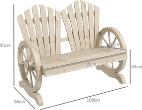 Outsunny Ławka ogrodowa, Design wozu, dla 2 osób, Drewno sosnowe