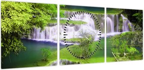 Obraz - Wodospady Huay Mae Khamin, Kanchanaburi, Tajlandia (z zegarem) (90x30 cm)
