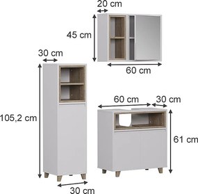 Zestaw mebli łazienkowych biały/dąb 60x30x61 elnor